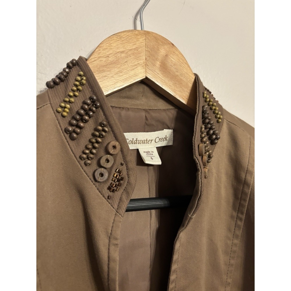 Coldwater Creek Women's Brown‎ Beaded Jacket Hook & Eye Lined 3/4 Sleeve Size 6